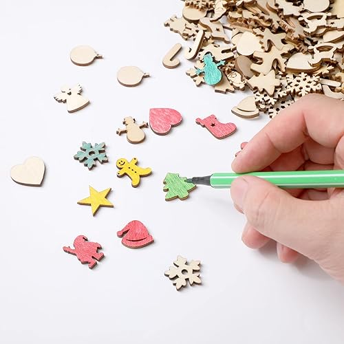 Miniatura 4 de 300 piezas de mini adornos de madera sin terminar para Navidad, bricolaje, mini recortes de madera con caja de almacenamiento para manualidades, 18