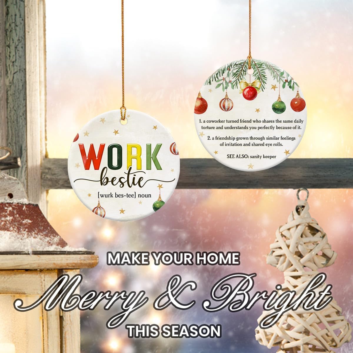 2025 Work Bestie Christmas Ornament - Definition Coworker Ornaments, Friendship Gifts for Colleagues, Work Friend, Bestie Worker, Best Friends - Double Sided Ceramic Christmas Ornaments Keepsake - Image 6