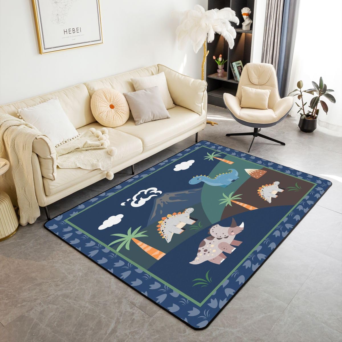 Dinosaurier Teppich 100x150cm Autotoon Tier Thema Wohnzimmerteppich 3D Digitaldruck Modern Teppich Dschungel Dino rutschfest Wildes Tier für Wohnzimmer Schlafzimmer