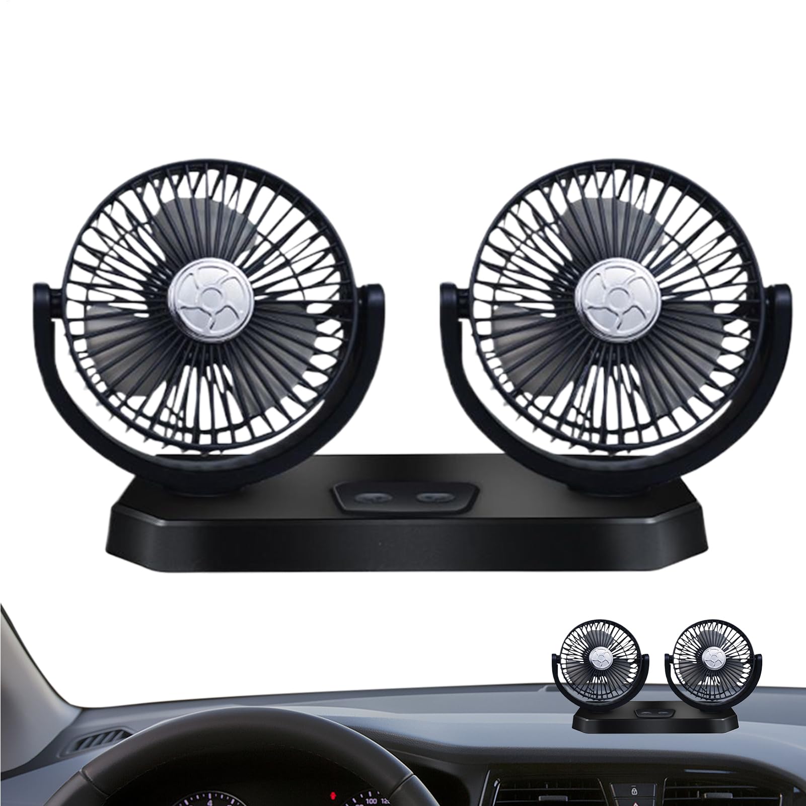 Ventilateur de voiture portable à double tête orientable 360° pour climatiser le siège arrière