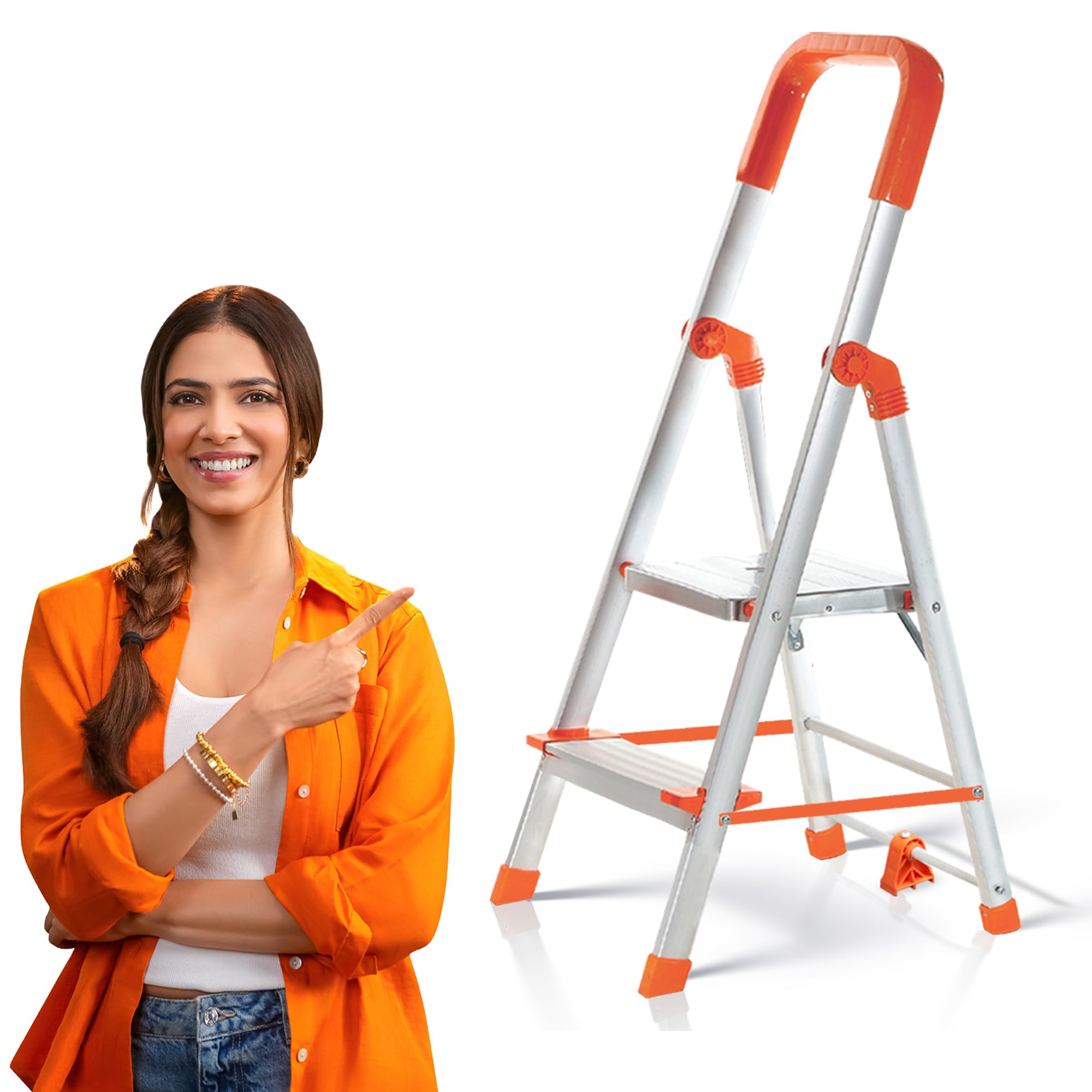 PROHOME Aluminium Ladder for Home 8 Steps Foldable with Railing & Anti-Skid Wide Steps | 8 Step Ladder for Home Use, Kitchen & Household | 270 Kg Capacity Folding Ladder | 5 Year Warranty (Orange) — Amazon image 20