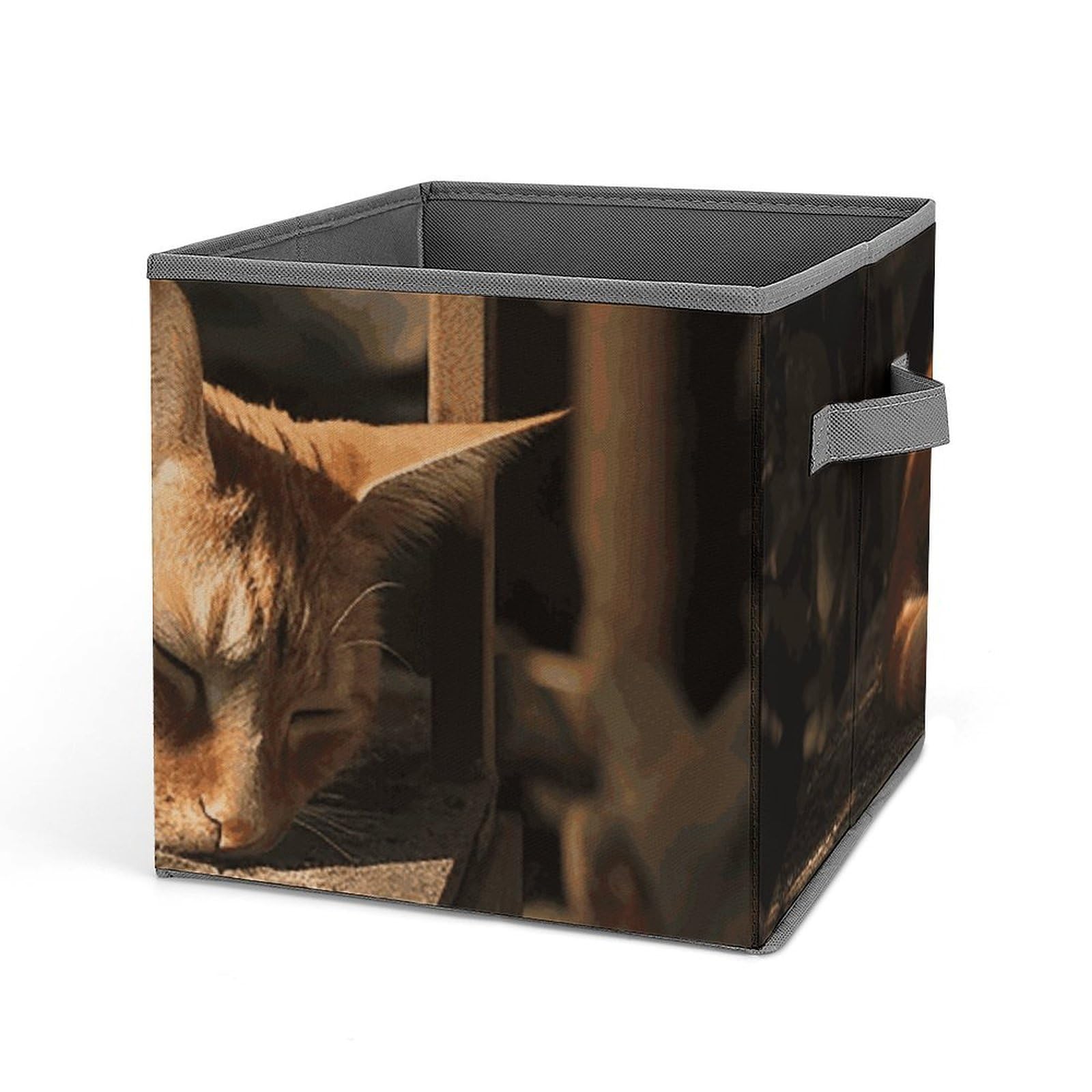 Cube de rangement pliable chat orange avec poignée pour vêtements