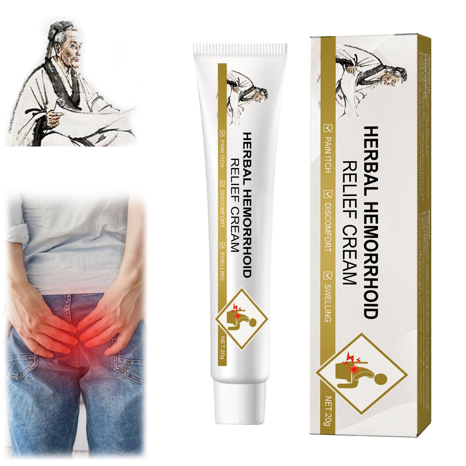 Chinese Haemorrhheal Herbal Cream, Herbal Hemorrhoids Cream, Painless Hemorrhoid Relief Cream, Anal Cream, Medalisk Hemorrhoid Cream, Apply Anal Relief Cream (1PC)
