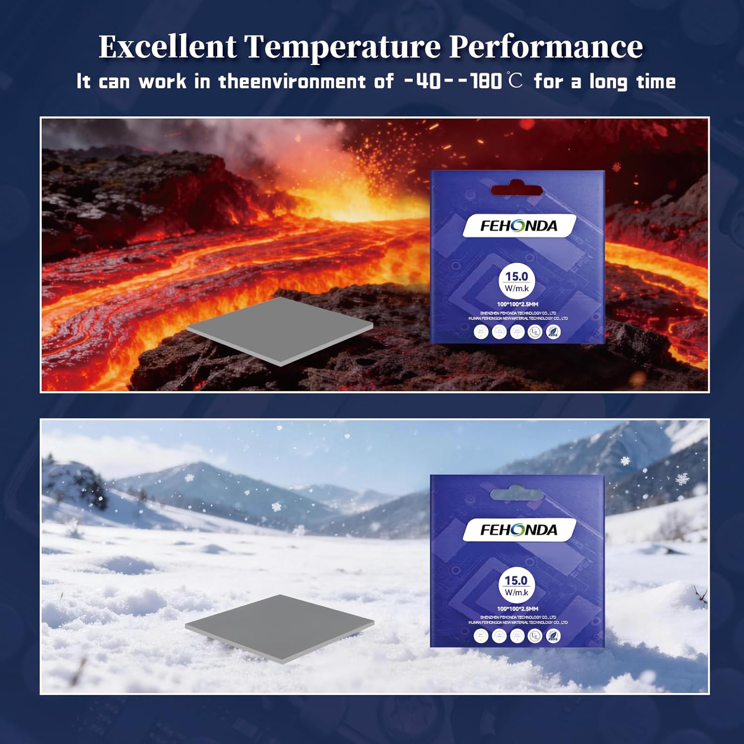 15 W/mK 100 x 100 x 2.5 mm Tear-Resistant Thermal Pad, Non Conductive Thermal Pads with Reusability, Double-Sided Self-Adhesive Thermal Pads GPU for CPU/PS4/PS5/PC/RAM/Laptop/SSD