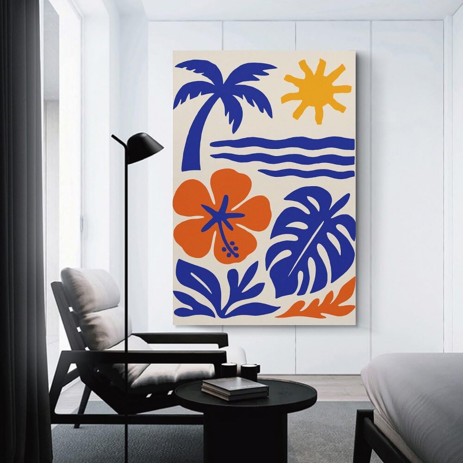 Junmoney Decorative Canvas Print Tropical Beach Illustration with Palm Tree, 24x36inch(60x90cm), for New Homes, Bedrooms Or Workspaces, A Wall Art Gift for Fresh Interiors