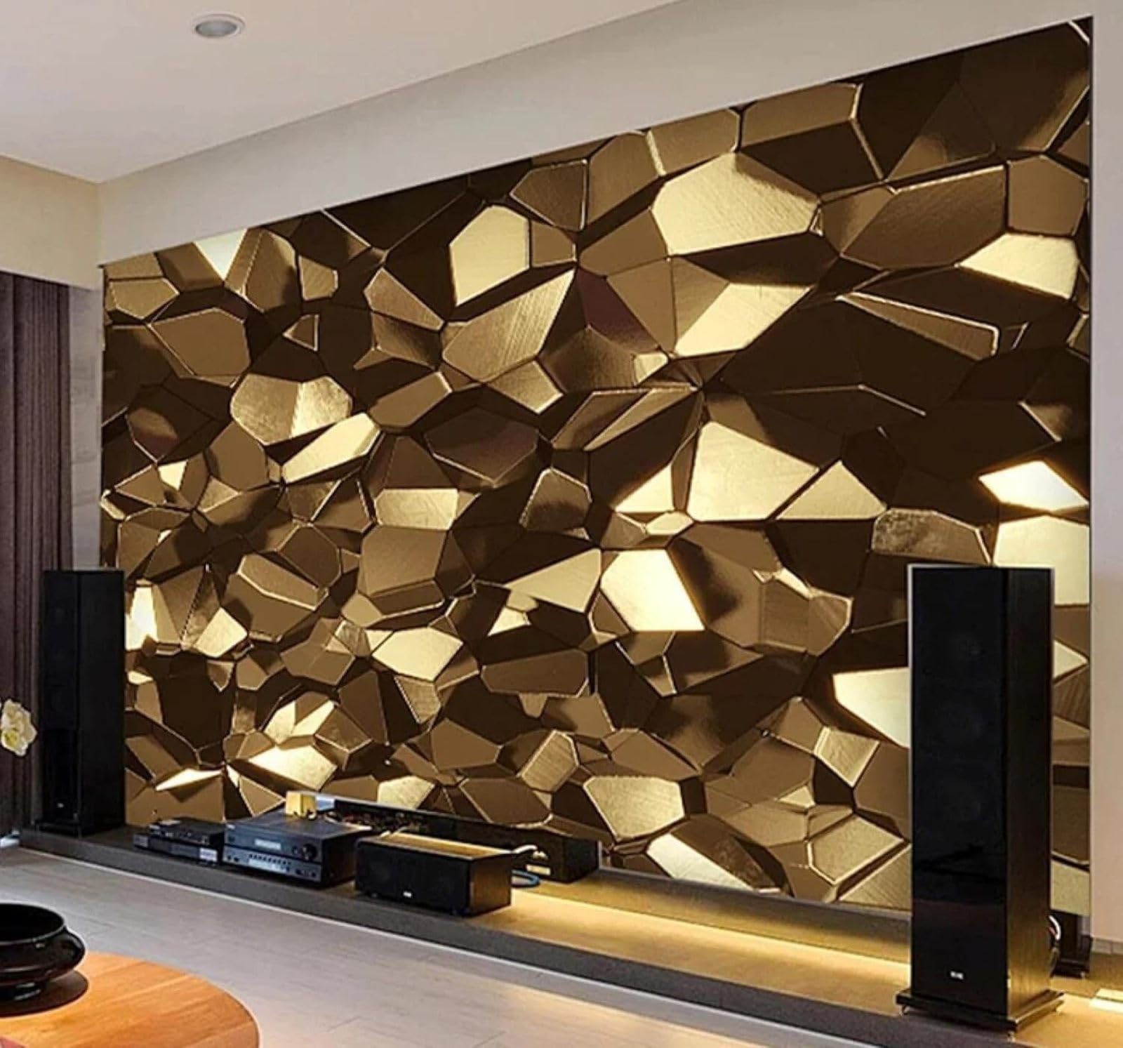 XLMING Abstract Luxurious Gold Polygons Geometric 3D Wallpaper Luxury Home Dining Decor Paste Sofa Living Room The Wall for Bedroom Mural-400cm×280cm