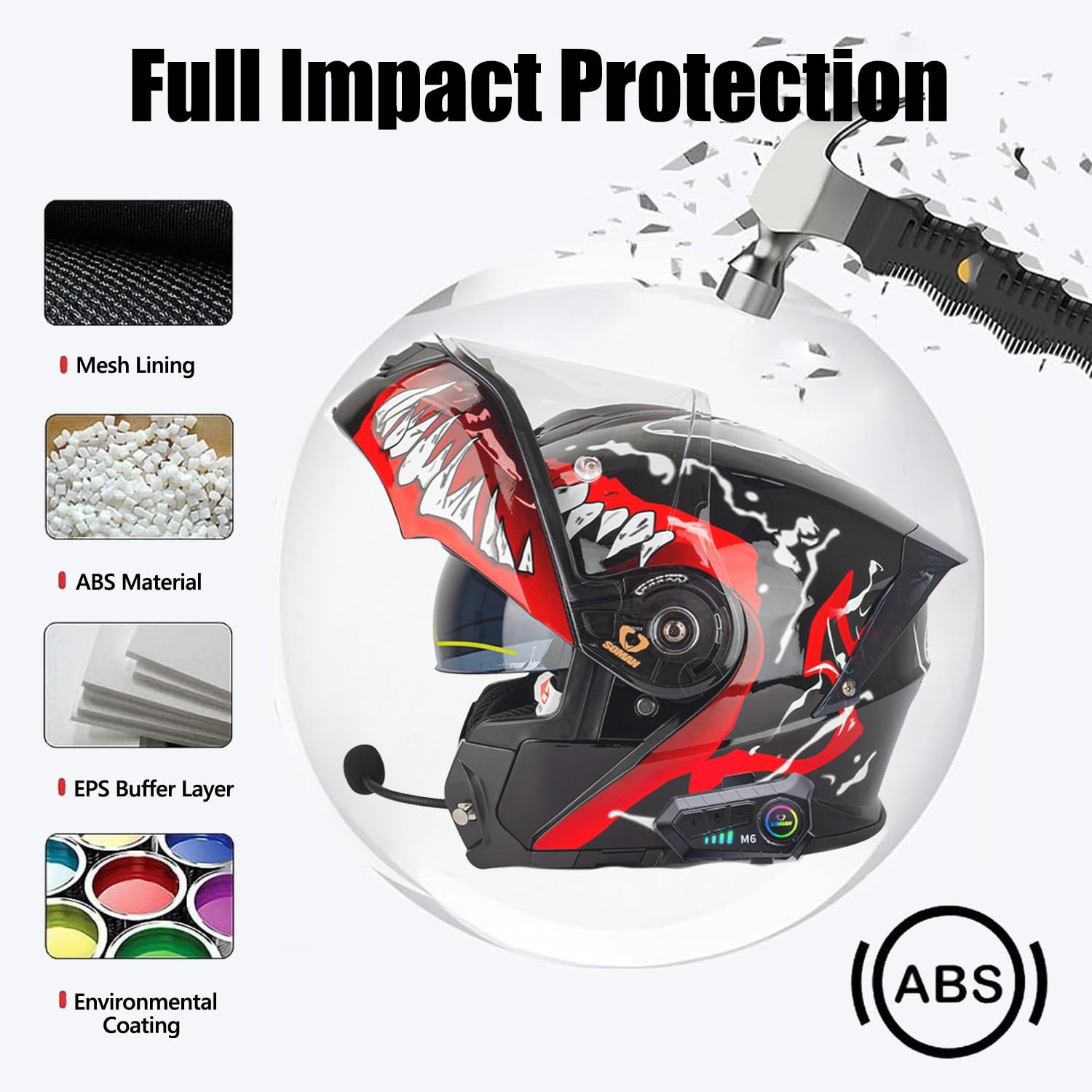 Klapphelm Bluetooth Motorradhelm ECEDOT-Zertifiziert Modularer Helm Erwachsene Damen und Herren Integriert Integralhelm mit Doppelvisier Modularer Motocrosshelme