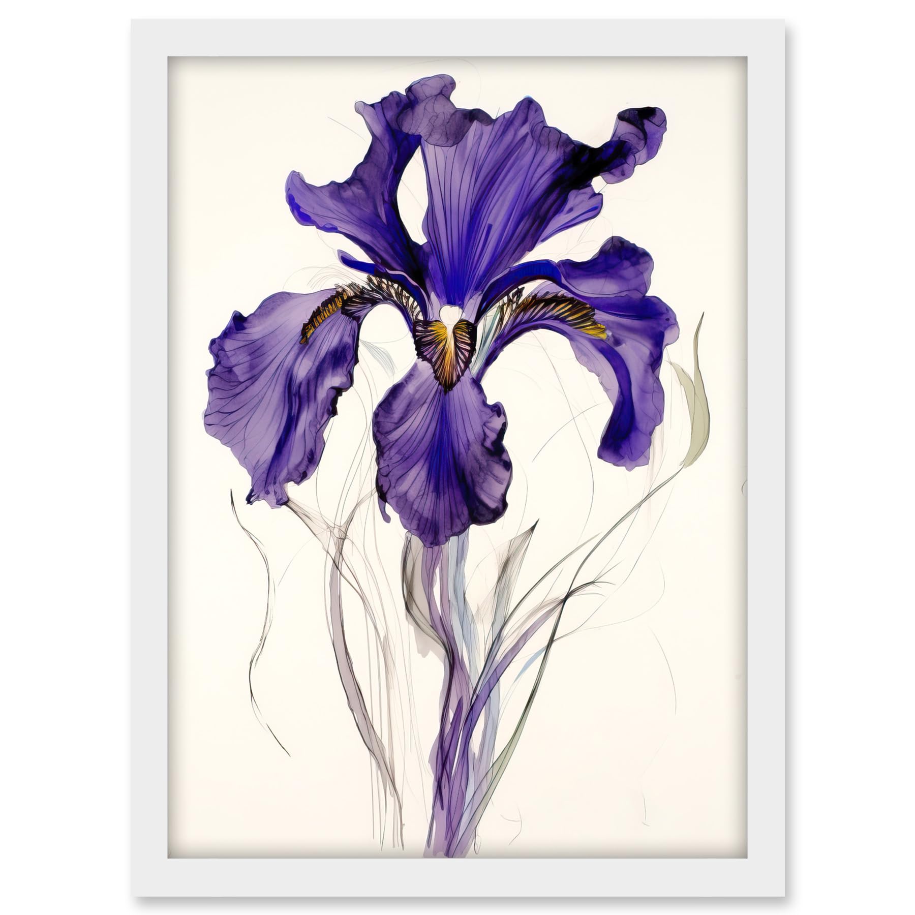 Artery8 Iris Reticulata Watercolour Flower Bloom Drawing Artwork Framed A3 Wall Art Print
