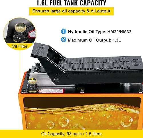 Miniatura 5 de VEVOR Bomba hidráulica de aire 10000 PSI 12 Gal Depósito Bomba de pie hidráulica de pie de aire accionado para máquinas de bastidor de carrocería