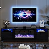 oneinmil 70" Fireplace TV Stand with 36" Electric Fireplace, LED Lights & Storage for 80" TVs - Black Wood Grain Entertainment Center