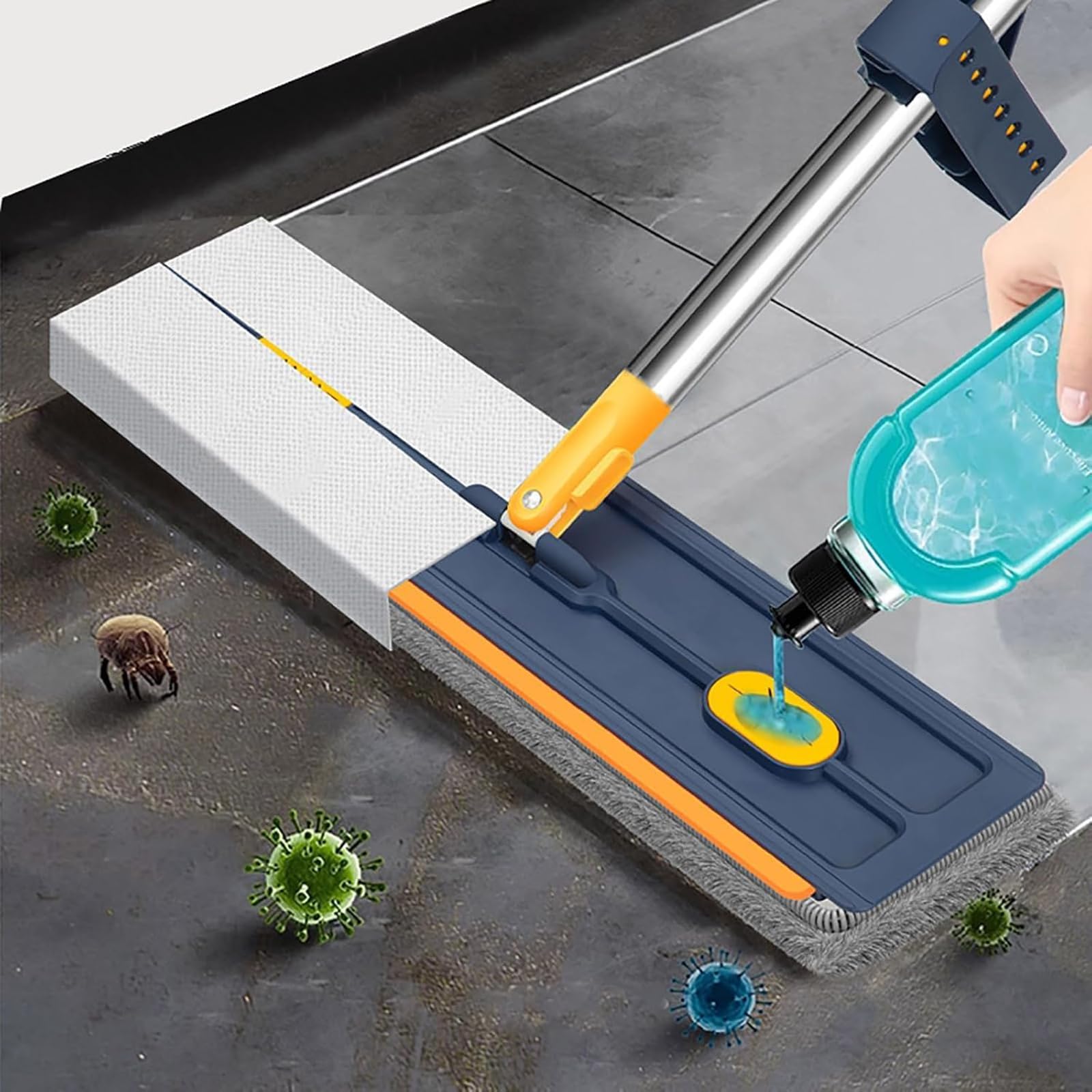 Escoba autocentrifugado con 6 paños de microfibra reutilizables para suelos de cerámica y madera dura