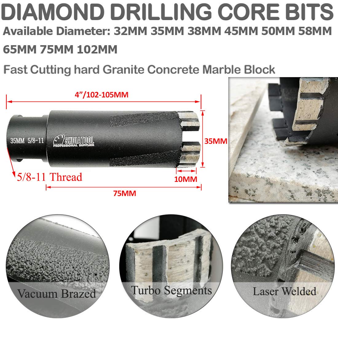 SHDIATOOL Diamond Core Drill Bits 1-3/8 