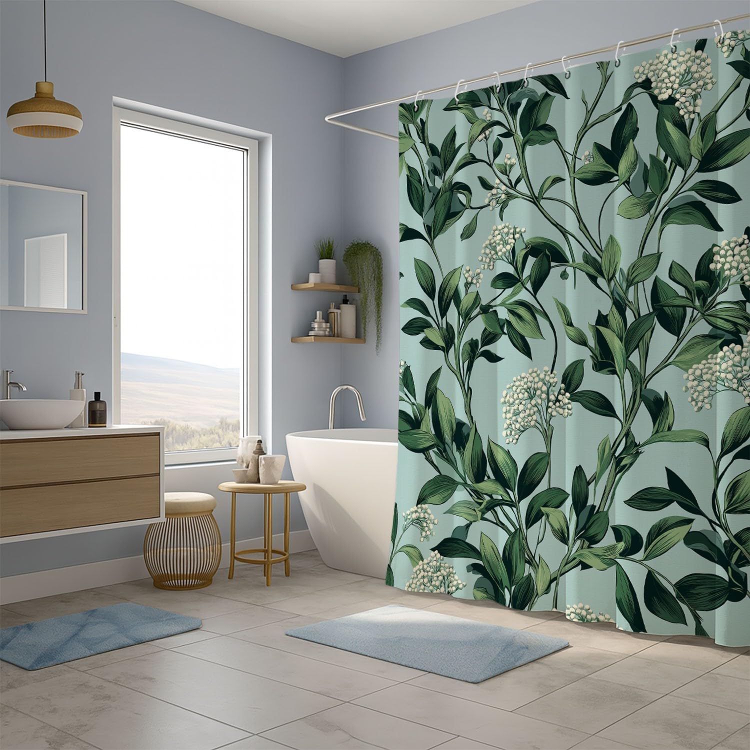 Generisch Zasłona prysznicowa 200 x 200 cm, zestaw 1 szt., miękka mikrofibra, wodoszczelna i odporna na pleśń, nadaje się do prania, do łazienki i wanny, z oczkami i haczykami, zielona