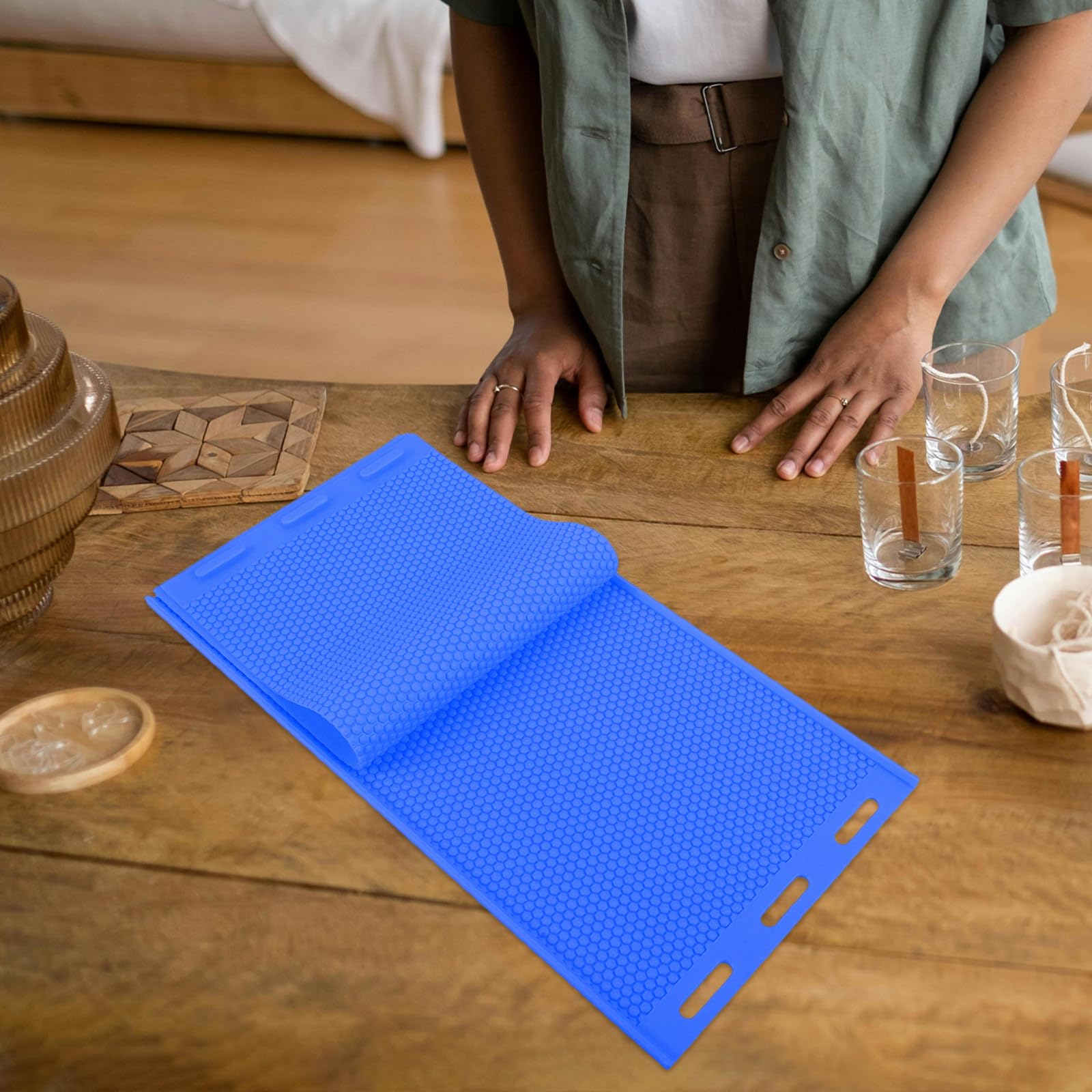 POPETPOP Molde de Silicona Flexible para Láminas de Panal Azul Molde Artesanal para Apicultura y Fabricación de Velas DIY Reutilizable y Fácil de Limpiar para Manualidades