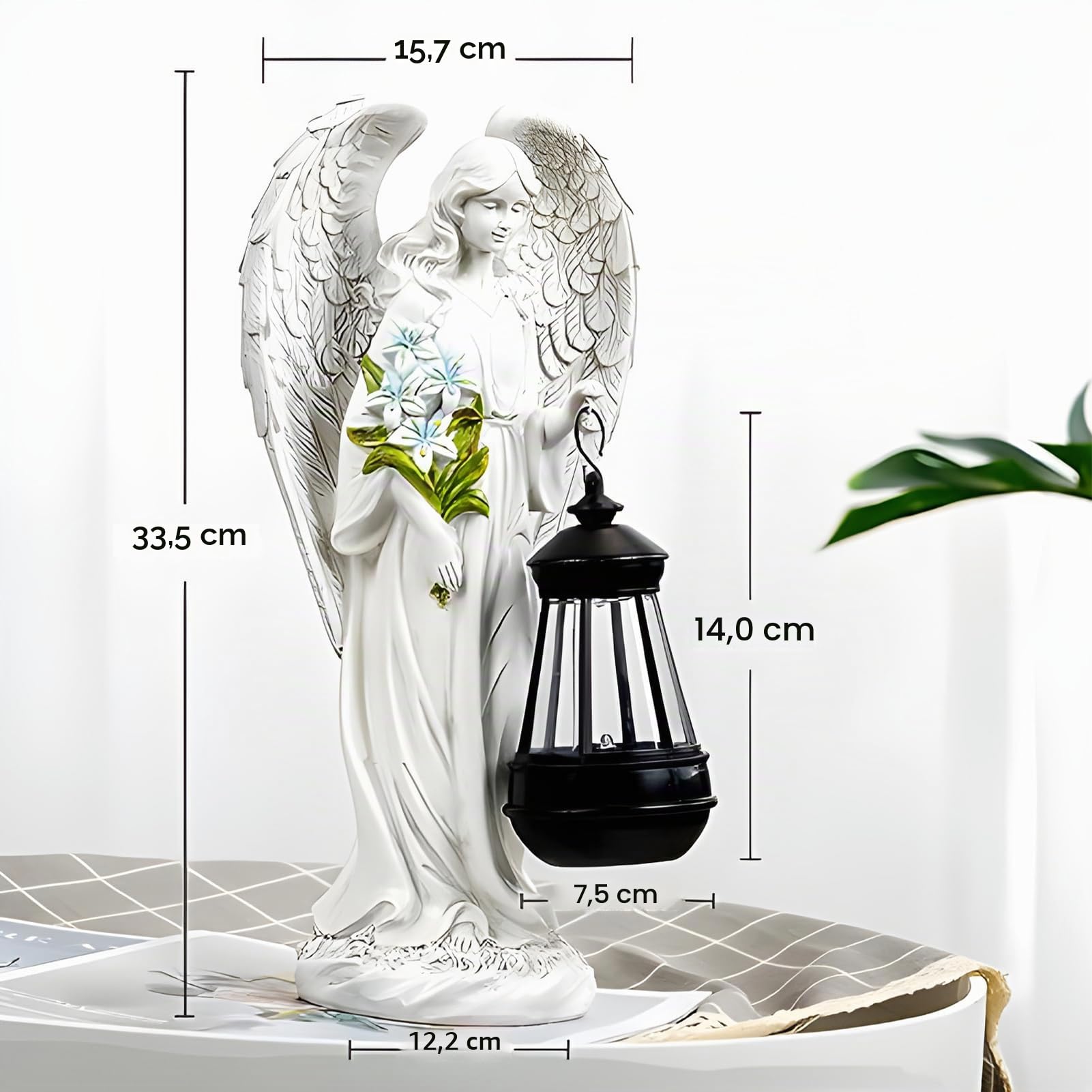 Statue du Jardin des Anges,Sculpture d'ange Féérique,Figurine Ange Gardien avec Lanterne LED Solaire,Auto-on,Ange Tombe pour Terrasse,Pelouse,Cour,Pendaison de crémaillère,Funèbre