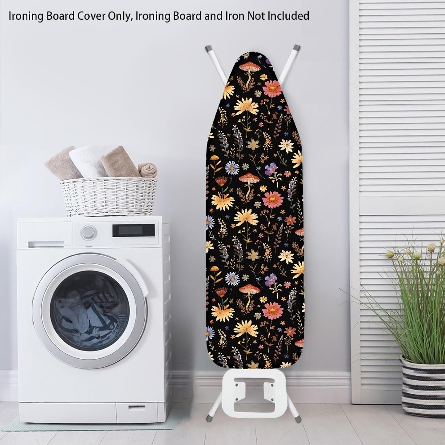 Flowers Ironing Board Cover,16"x55" Standard Ironing Board Cover with Elastic Edge and Hook and Loop Fasteners, Scorch & Stain Resistant, Polyester Home Ironing Board Covers, Blush Floral Wash