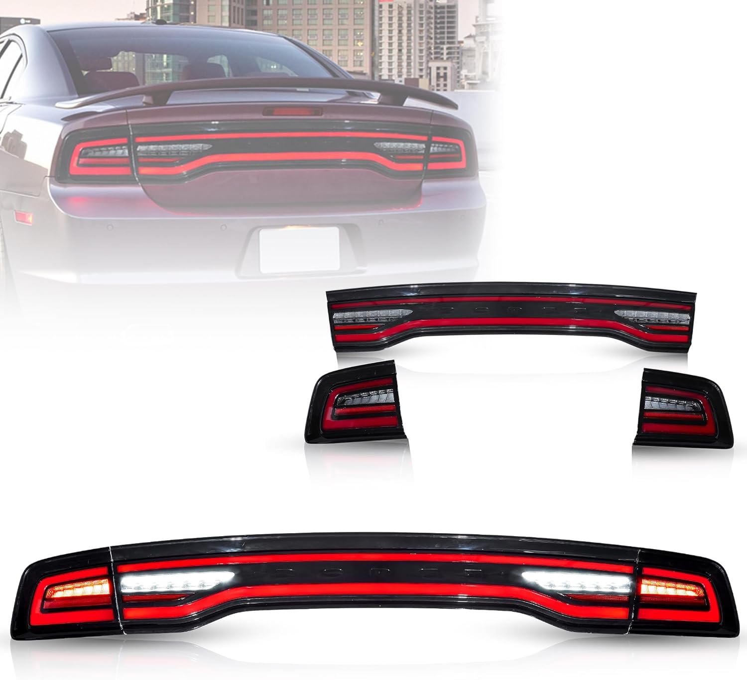 VLAND LED Tail Lights For 7th Gen Dodge Charger 2011-2014, With Sequential Red Turn Signal & Startup Animation, Driver & Passenger Side