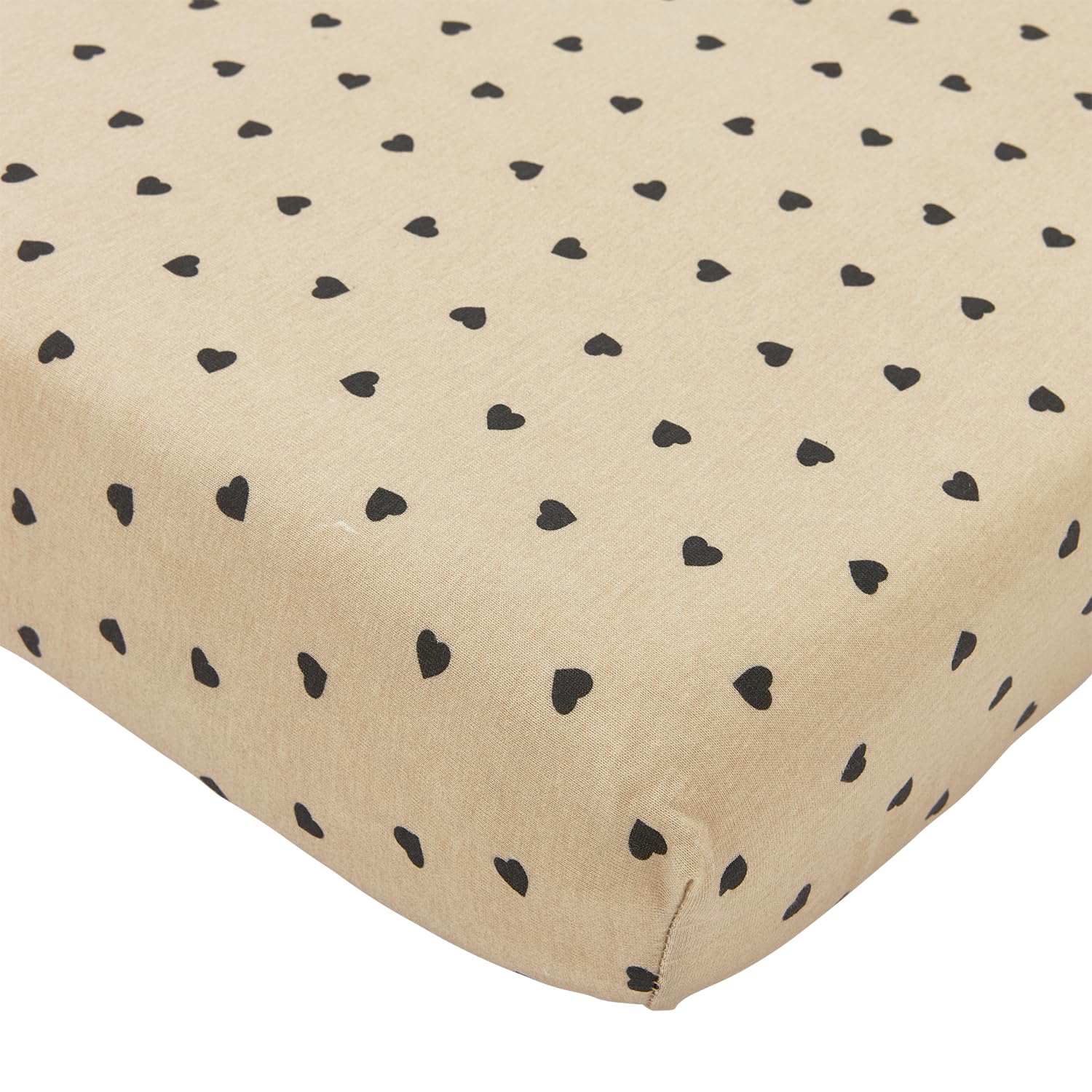 Meyco Baby Printed Jersey Fitted Sheet - Sweet Heart Soft Sand/Black - 40 x 80/90 cm - Oeko-Tex Standard 100