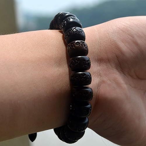 Miniatura 11 de Pulsera de cuentas de madera con diseño de azufaifo de madera de azufaifo grabada con palabras sánscritas, oración mala, Feng Shui, Lucky para