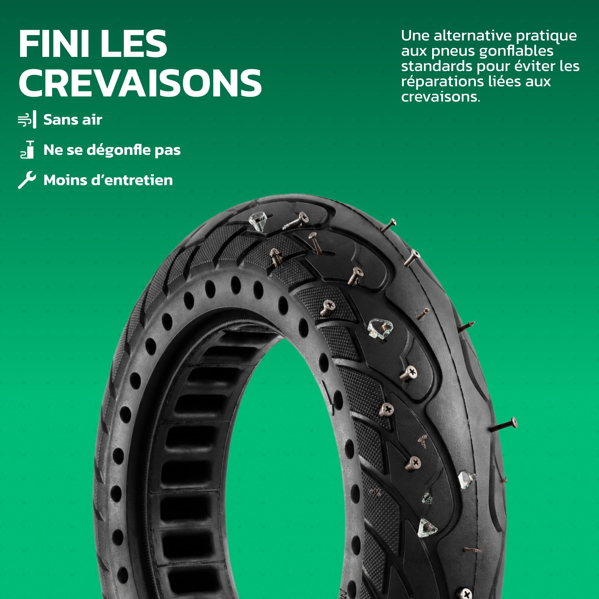 MOOVMOOV Pneu Plein 10x2.125 - Pour Trottinette Électrique Pure Air, SoFlow S06, Vivobike S2 & S3 Max, etc. - Pneu Anti-Crevaison 10x2.125 pouces