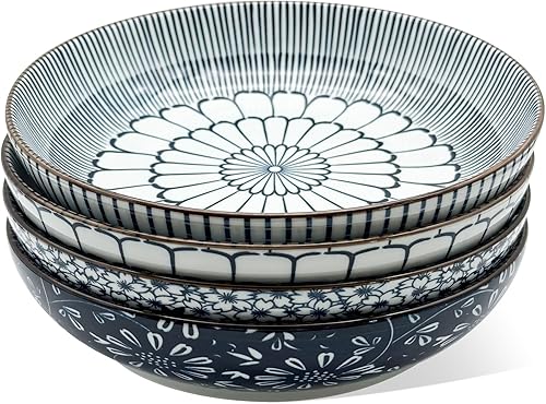 Miniatura 1 de Tazones para pasta de 22 onzas, ensaladera grande, juego de cuencos anchos y poco profundos para cocina, tazón de sopa, platos de pasta de cerámica,