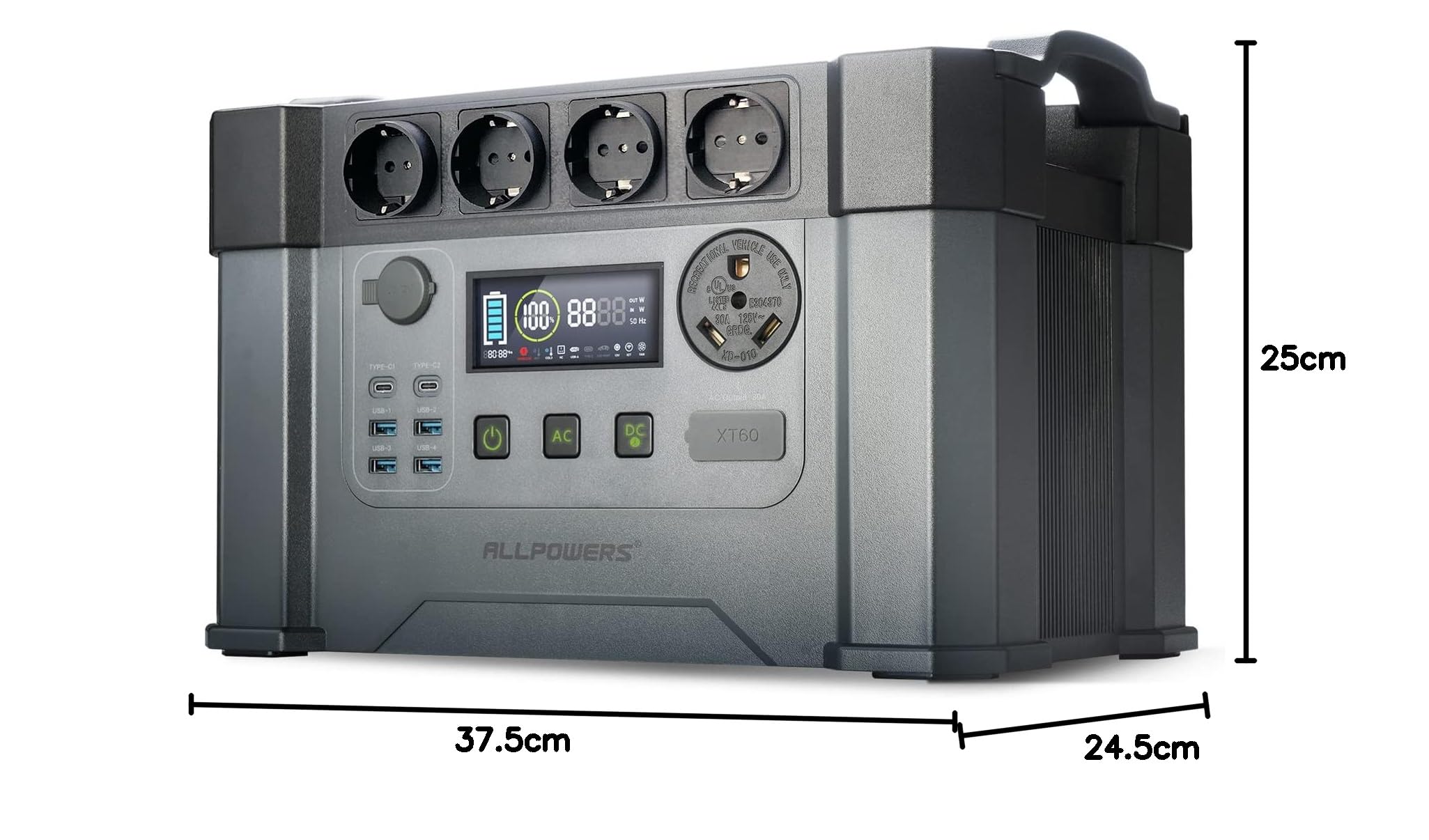 ALLPOWERS S2000 Pro Tragbarer Powerstation 1451Wh, MPPT Solar Generator mit 4x 2400W AC-Steckdosen, 0–100% inner 1,5 Stunden Schnelllade Mobiler Stromspeicher für Wohnmobil, Reisen, Camping, Outdoor
