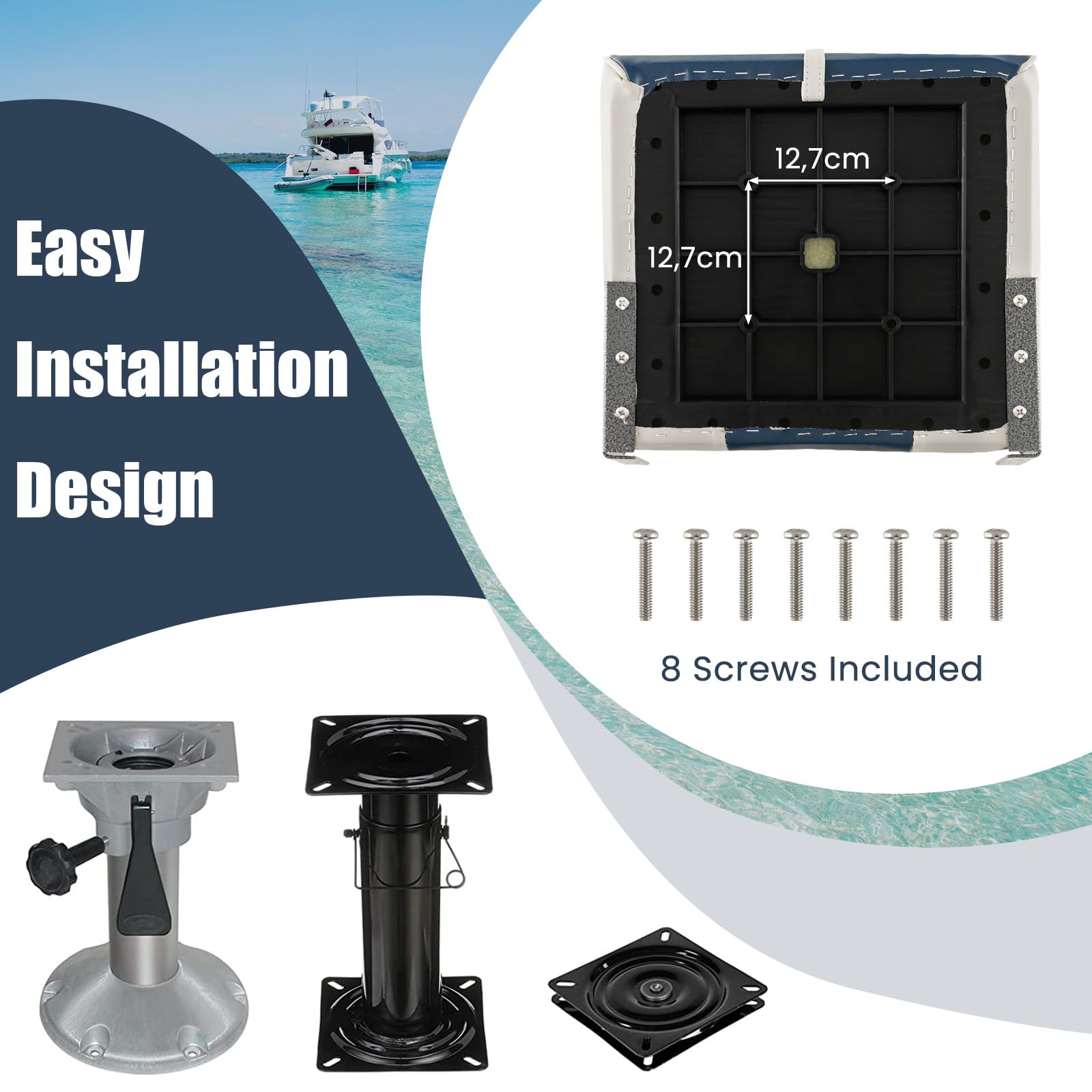 HOMASIS 2 asientos plegables para barcos acolchados, con asiento de 11 cm de grosor, silla de control impermeable con correa de fijación, asiento de control ergonómico para barco, 50 x 42 x 52 cm