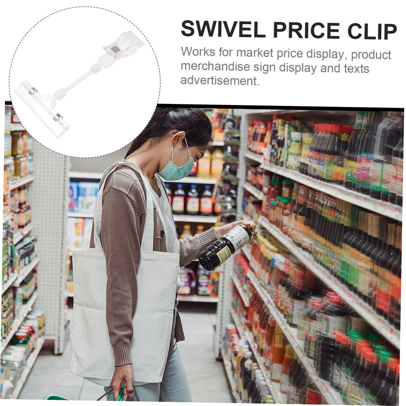 Veemoon 25pièces Porte-étiquette Plastique Transparent Clip Double pour Prix Pinces Pivotantes pour Magasins et Expositions