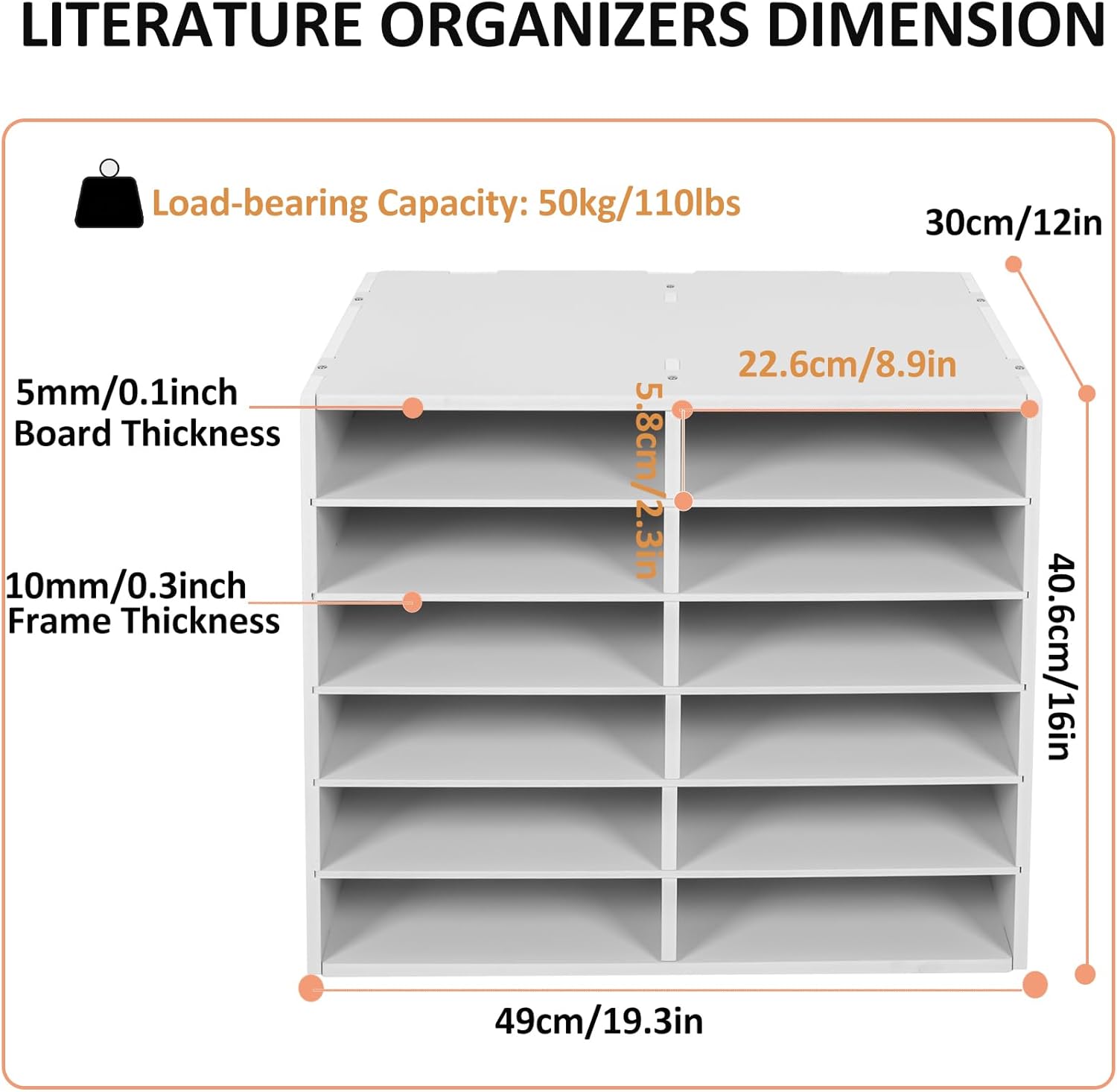 LOYALHEARTDY Literature Organizer, 12 Compartments Paper Storage Cabinet Mail Organizer, 19.3 X 12 X 16 Inch Desktop File Sorter Mail Center Mailbox School Classroom Keepers for Home & Office