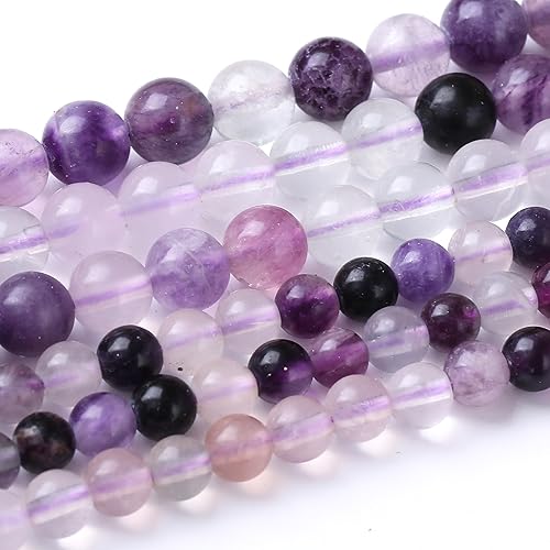 Miniatura 59 de Cuentas sueltas redondas de gemas naturales, cuentas de cristal de piedra energética para hacer joyas 15" (Cristales de cuarzo de fresa, jades, 6MM)