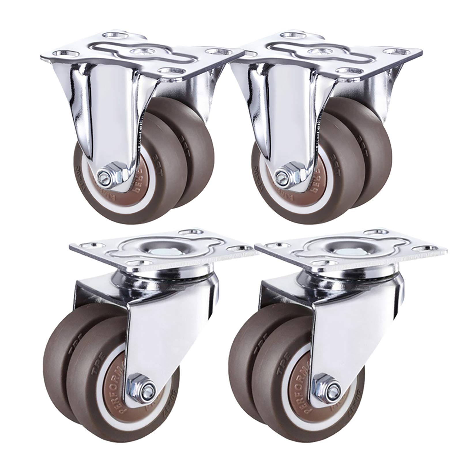 Double roulettes en polyuréthane résistantes à tige pivotante et roulettes frein à pied