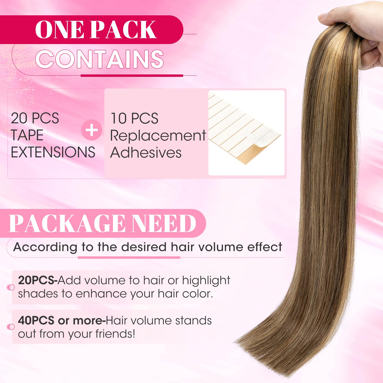 MY-LADY Tape Extensions Echthaar 20pcs 55 cm Mittelbraun/Dunkelblond Remy Invisible Haar Tape In Haarverlängerung Natürlich 50g 22 Zoll #4P27 Glattes Echthaar Skin Weft Tape