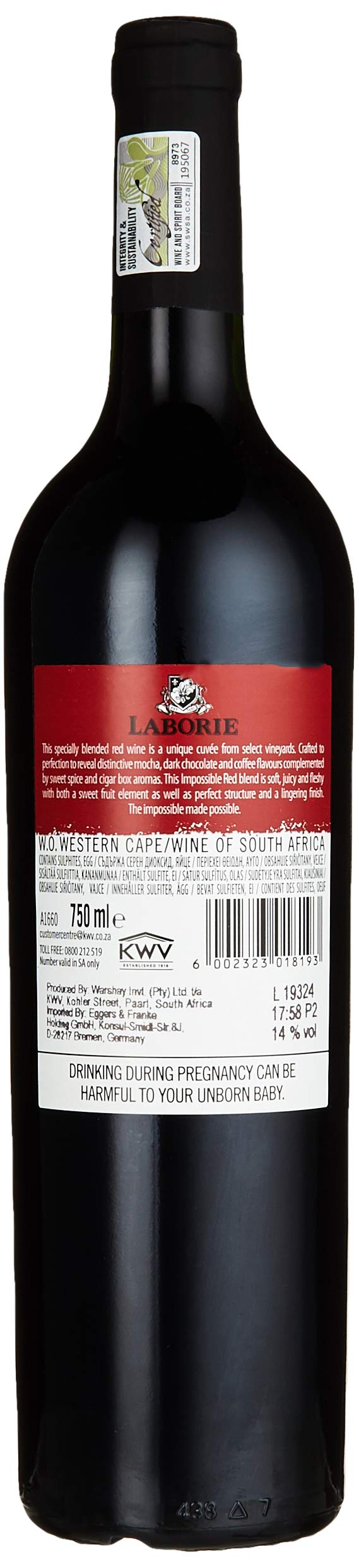 Laborie Impossible Red Trocken – Eleganter Rotwein aus Südafrika, vollmundig, fruchtig & harmonisch – Perfekt für Genießer (1x 0,75l) (Packung mit 6)
