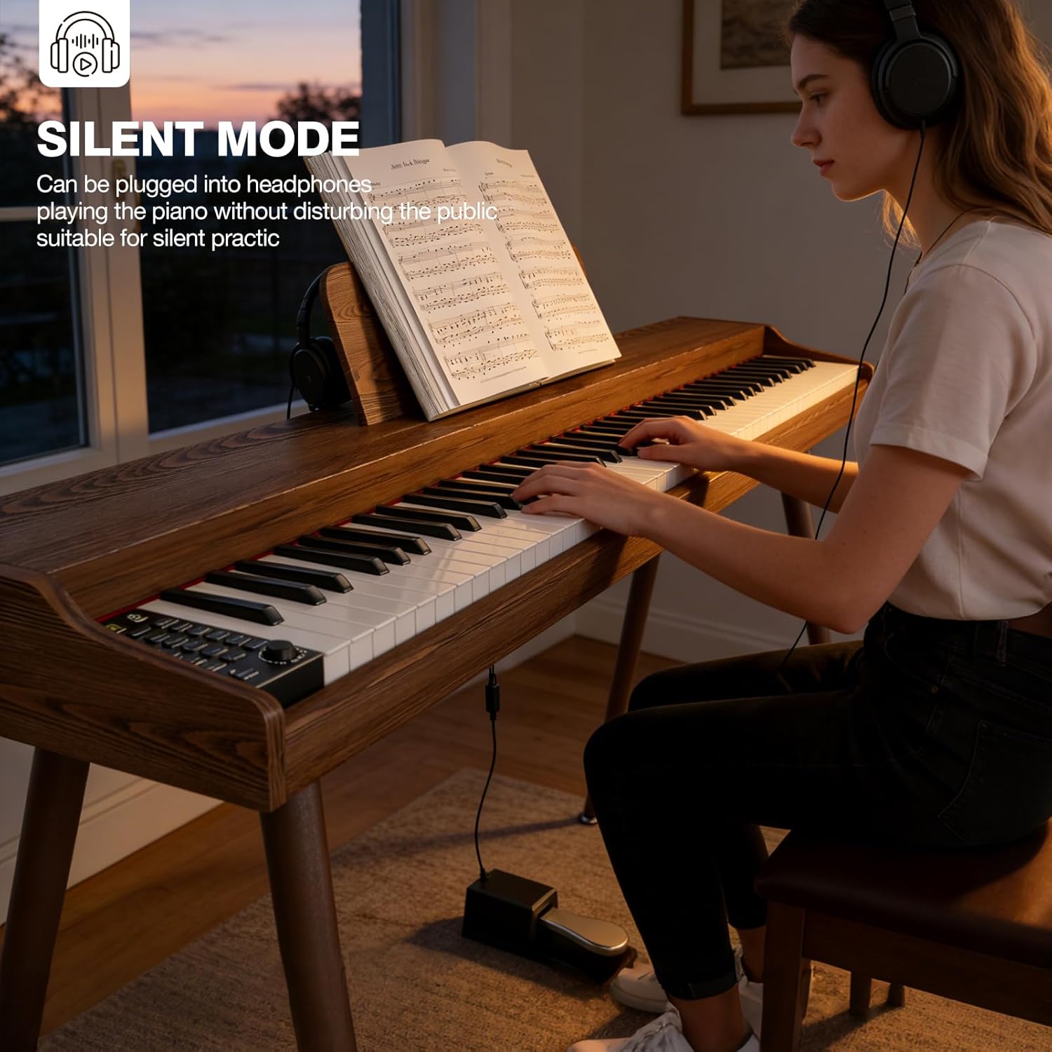 UMOMO U-726 88 Key Digital Piano Keyboard with Piano Stand, Full Size Electric Piano with Headphone, 3 Pedal, Electronic Piano for Beginner, Adults, Walnut