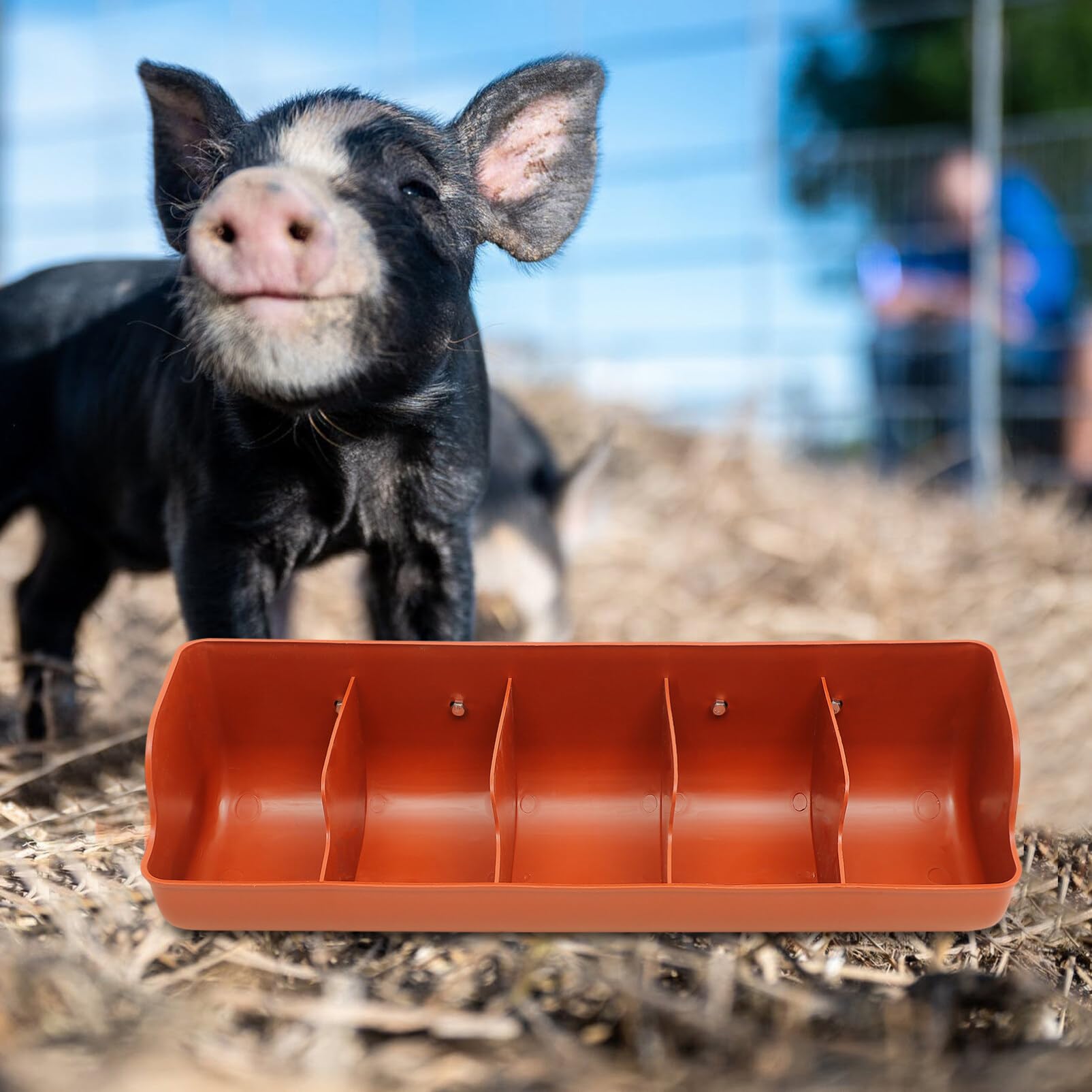 Happyyami Kaninchentränke Schweine Futterkrippe Futtertrog Futterspender Futterschale Futterautomat Futterbehälter Langtrog für Kälber Schafe Hühner Ente Ziege Schweine Vieh Orange