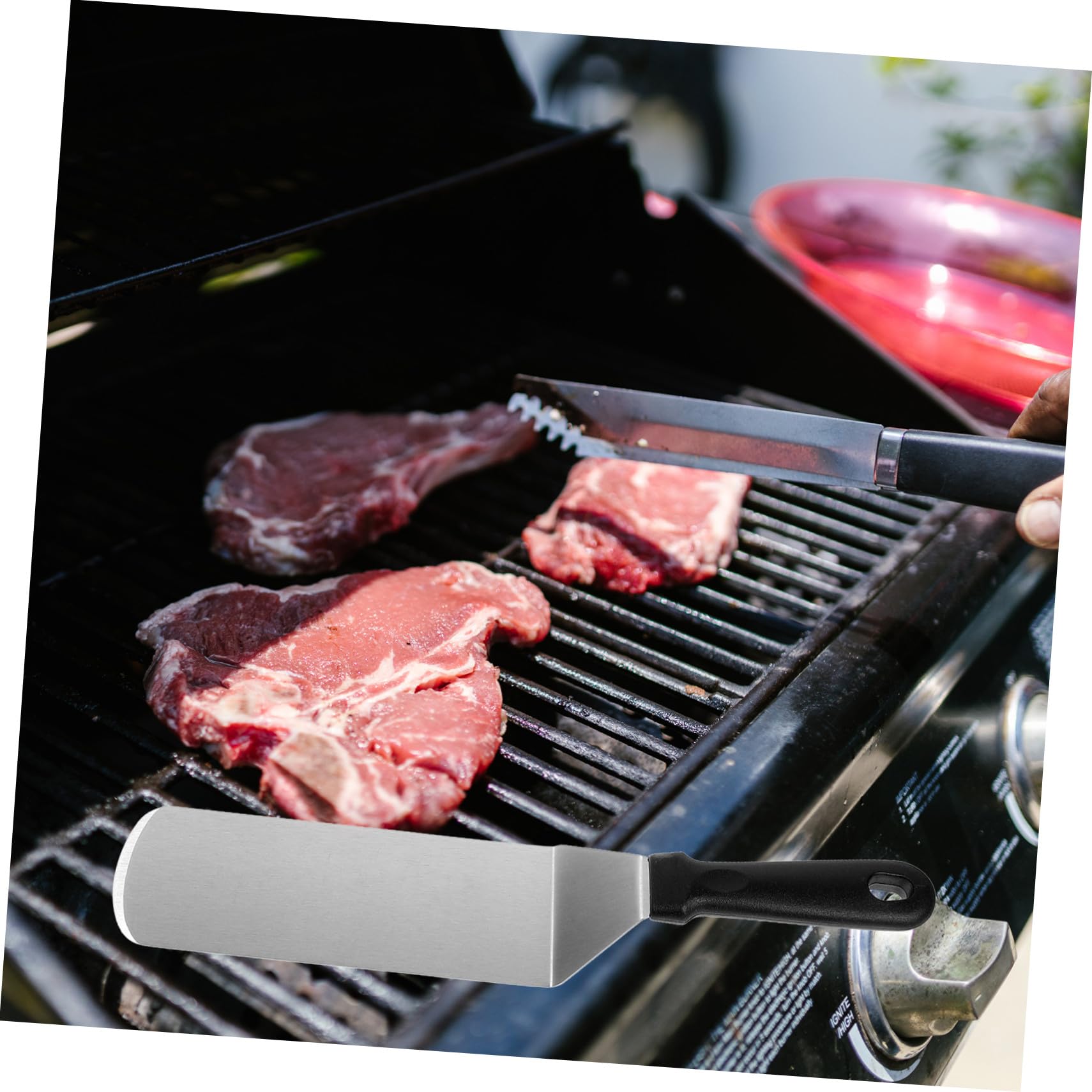 Gatuida Spatules Cuisine Inox 3 Pièces Résistantes la Chaleur Manches en Plastique, Pelle à Steak Multifonction, Outils pour Barbecue et Cuisson en Intérieur et Extérieur