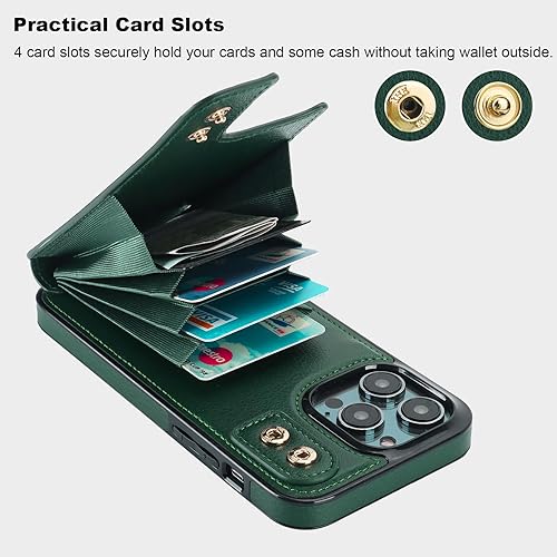 Miniatura 4 de Folosu Funda compatible con iPhone 14 Pro Max con soporte para tarjetas, rotación de 360, soporte de anillo de dedo con función atril, bloqueo RFID,