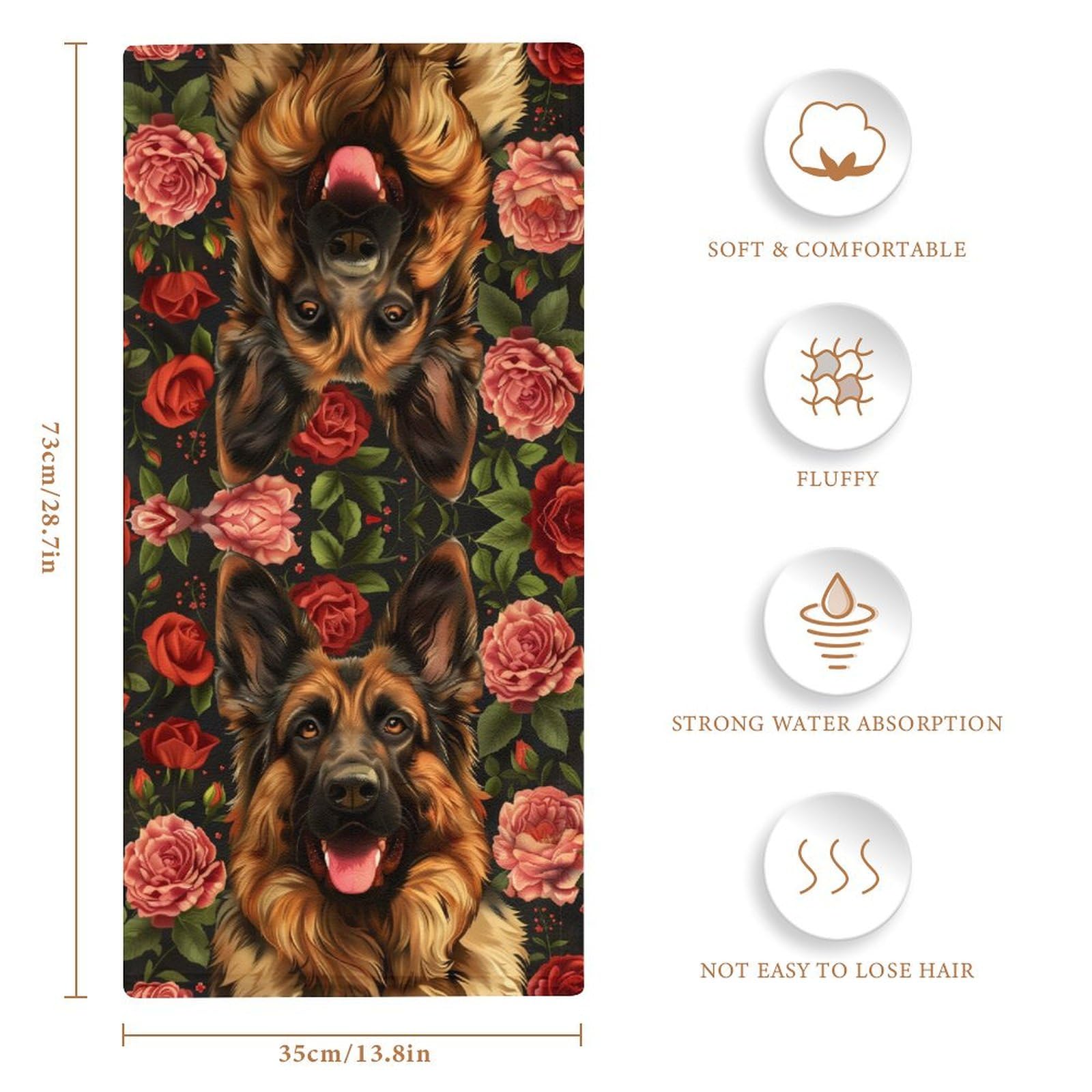 MoBlinko Valentines Day Dog Bathroom Hand Towels German Shepherd Dog Roses Flowers Absorbent Yoga Gym Face Towels Soft Fingertip Towel for Kitchen Hotel Home Decor 14 X 28 in