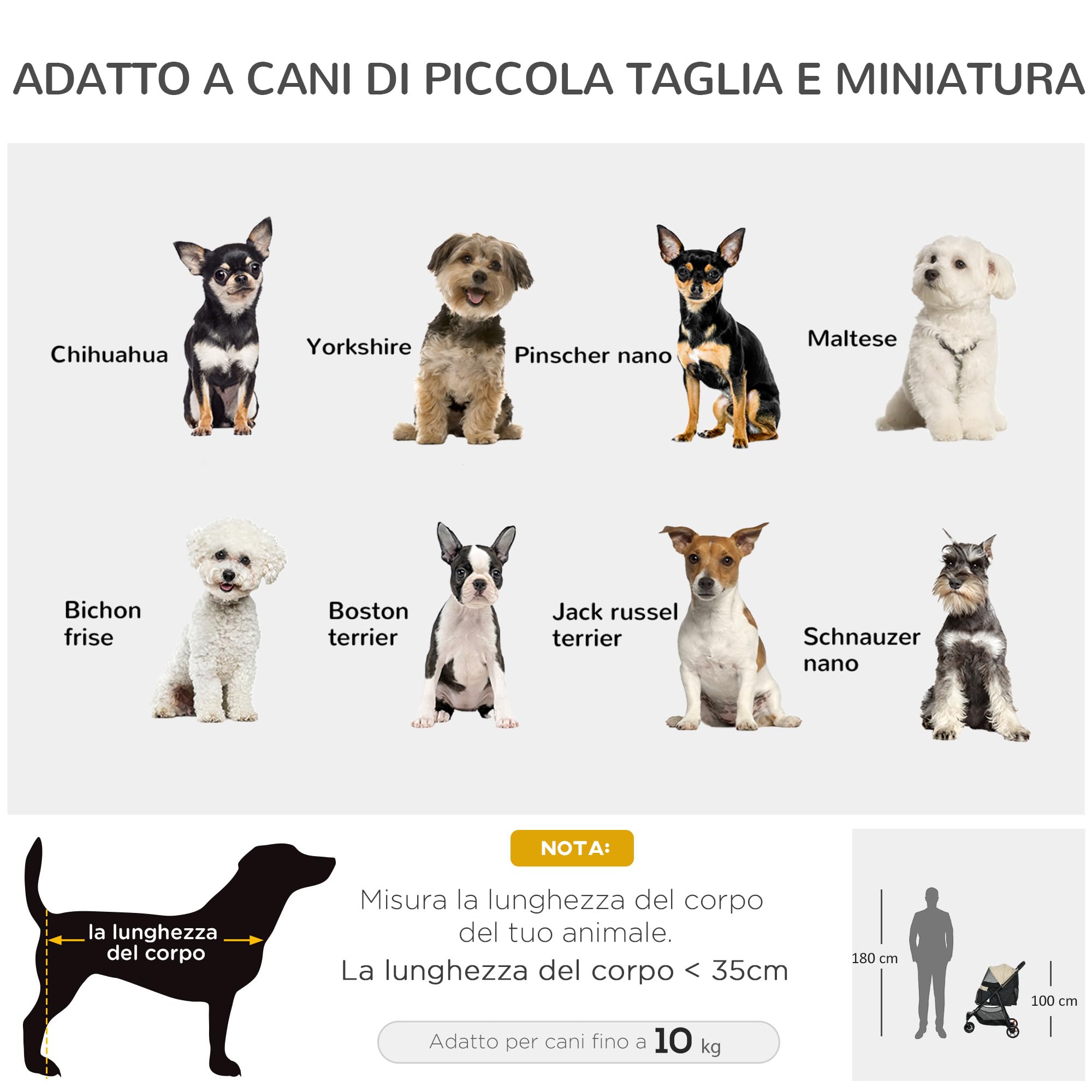 PawHut Passeggino per Cani Piccoli e Mini a 3 Ruote, Passeggino per Animali Pieghevole con Copertura Antipioggia, Cestino e Guinzaglio, Cachi
