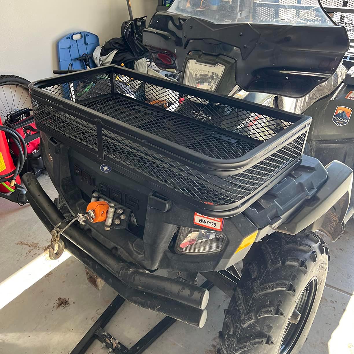 ORCISH Heavy Duty ATV Front Cargo Basket, 17" W x 35" L x 6" H Steel Mesh Rack with Mounting Kit, Universal ATV/UTV Storage Basket for Gear, Luggage, Camping, Hunting, and Outdoor Use
