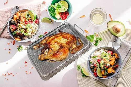 Miniatura 6 de Cesta de acero inoxidable para freidora de aire para horno, bandeja para verduras de acero inoxidable y bandeja de sartén y recogedor de grasa,