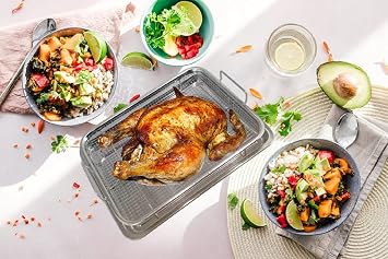 Air Fryer Stainless Steel Basket for Oven, Stainless Steel Crisper Tray and Pan Tray & Grease Catcher | Even Cooking | Non-Stick | Healthy Cooking Air Fry Mesh Basket Set for Fries/Bacon Rack