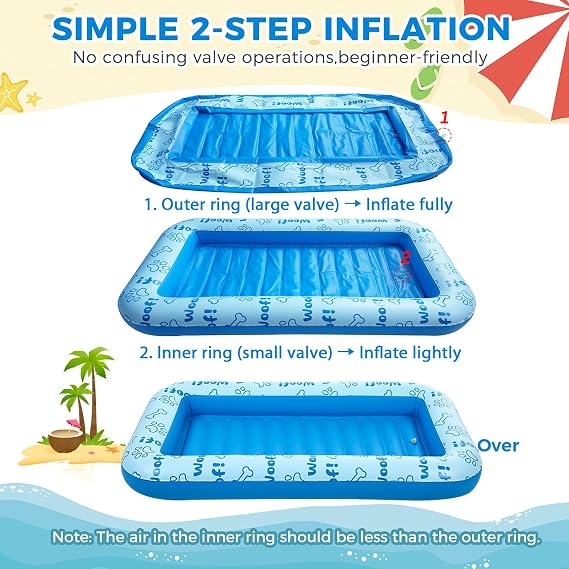 BINGPET Dog Pool Float, Inflatable Floating Raft, Heavy Duty Pet Water Float Bed for Small Medium Large and Extra Large Dogs, Sturdy Comfortable Summer Dog Floatie for Swimming Pool Lake River Beach