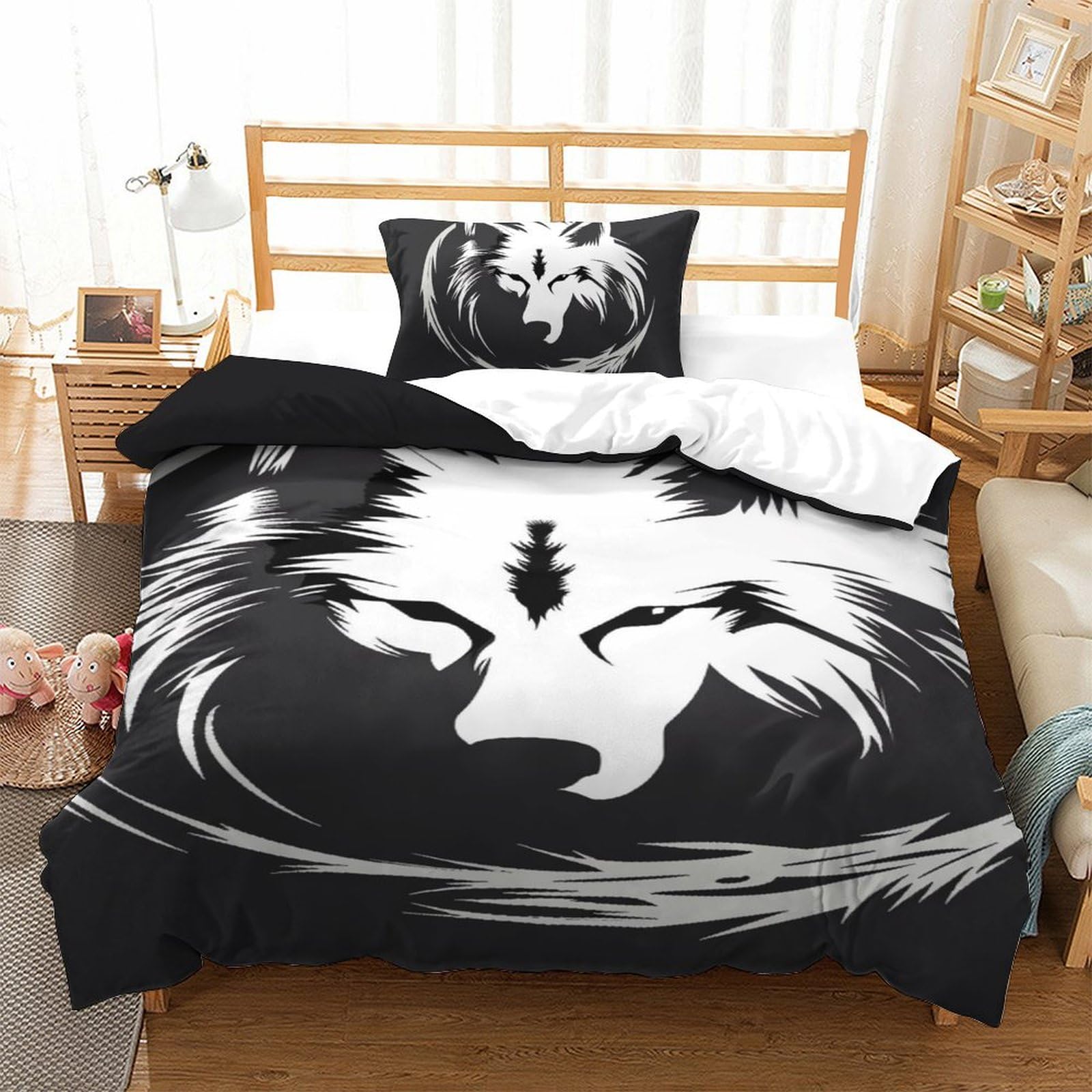 Parure housse de couette loup avec fermeture éclair pour lit ado et enfant