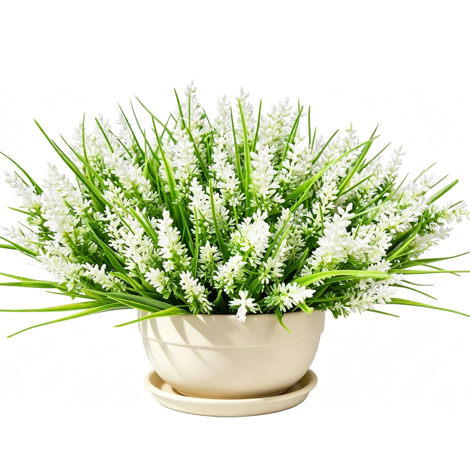 Huanyo Pure White 9 Bundles Artificial Lavender Flowers Outdoor, Uv Resistant Fake Plants Plastic Shrubs For Garden Planters, Window Boxes & Home Decoration (Pure White)