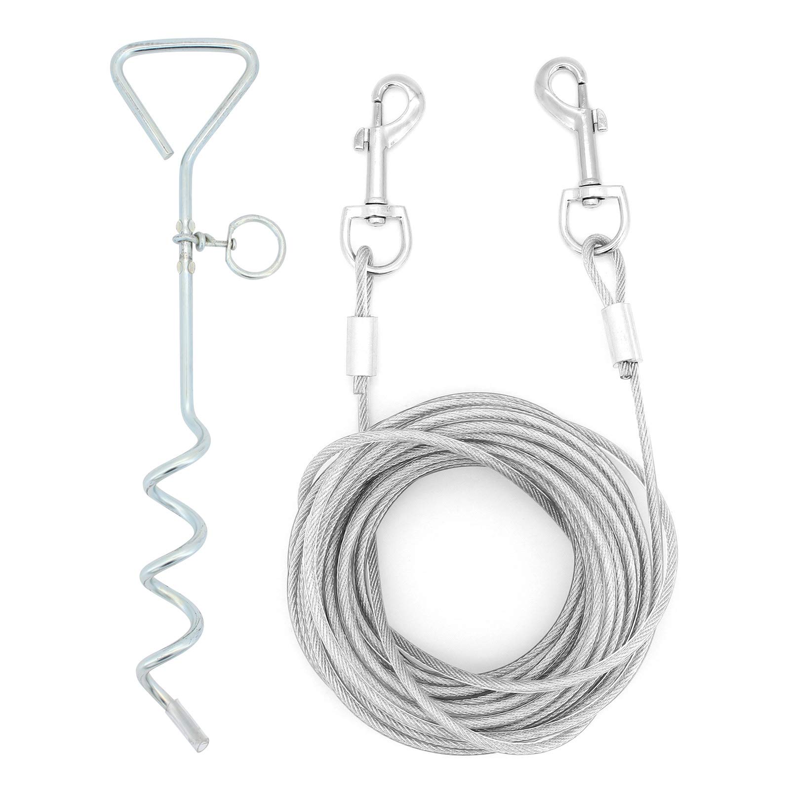Cable de estaca y atadura para perro sólido, espiral de acero premium, con estaca de tierra espiral de 16 pulgadas, para patio al aire libre y camping, cachorro y perros medianos (10 m)