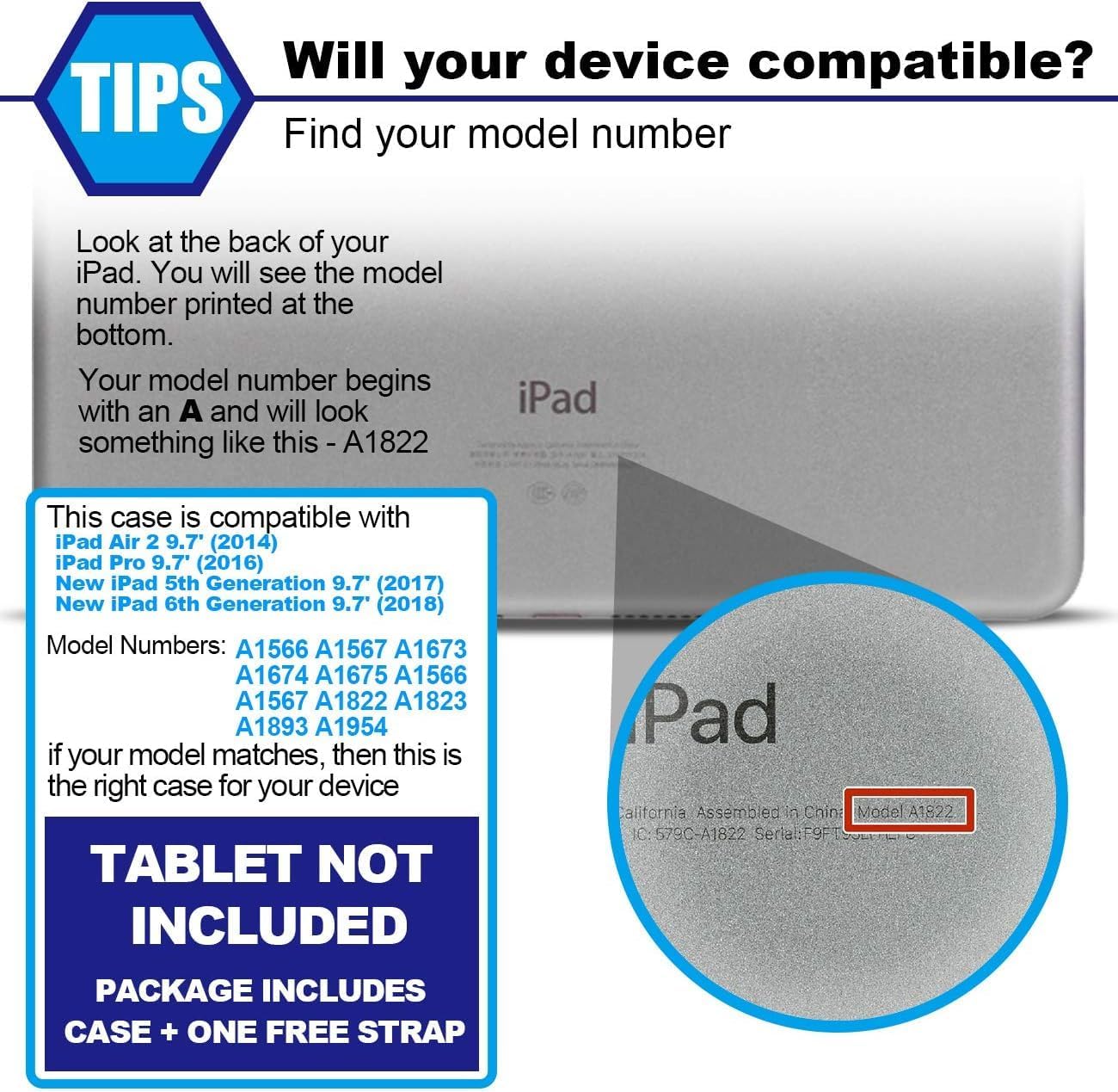 BMOUO Case for iPad 6th/5th Generation Case (9.7 inch, 2018/2017), 360°Rotating Stand, Hand/Shoulder Strap Shockproof iPad 9.7” Case for iPad Air 2, Black - Image 2