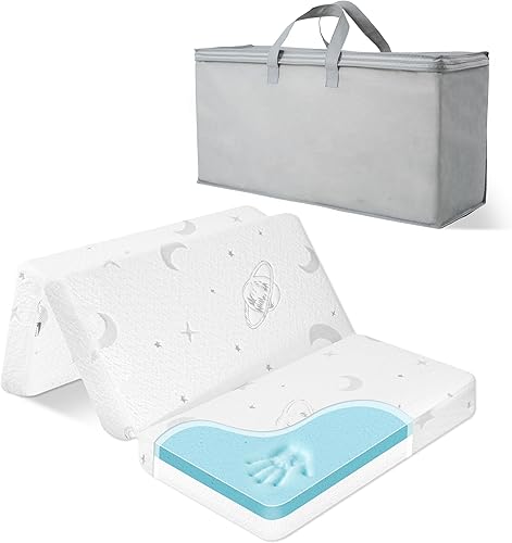 Colchón de triple pliegue Pack and Play, colchón de espuma viscoelástica de 38 x 26 pulgadas y espuma de alta densidad para Pack N Play, colchón