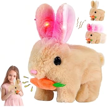 Interaktives Kaninchen SpielzeugHase H pf Interaktives Elektronisches HaustierLebensechter Kuschel-HaseSpielzeug Hase mit KarottePl schhase f r Ostern Weihnachtstag Geschenke f r Kinder Elektronisches Pl schspielzeug elektrisches Kaninchenspielzeug mit Karotten Ton Bewegung & Gehen Ostergeschenk f r Kinder