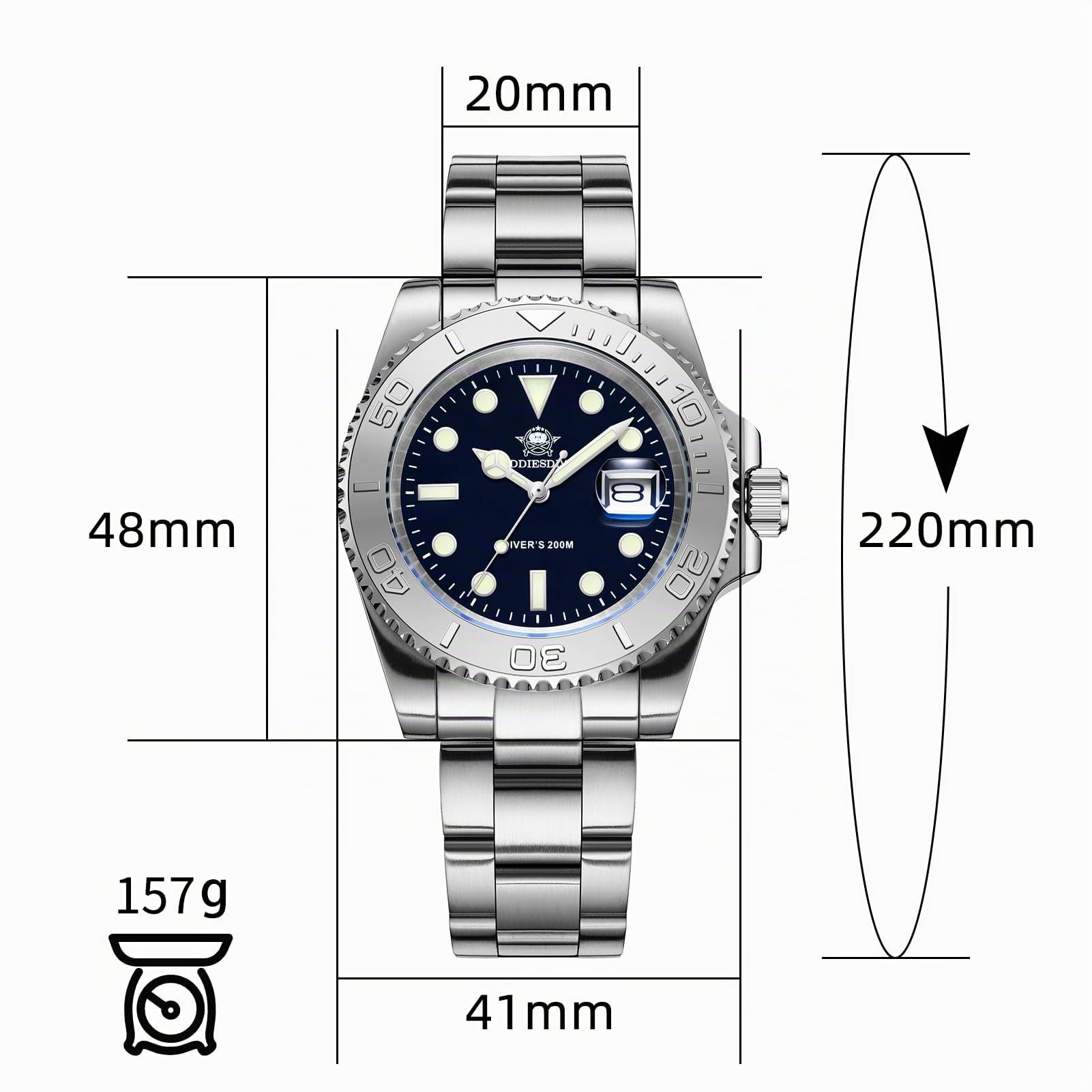 ADDIESDIVE ADDIEDIVE Orologio Quarzo Acciaio Diver Orologi Uomini 41mm Quadrante Nero Impermeabile 200M Lunetta Argentata Nero